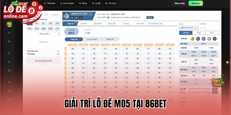 86bet - Đặt Cược Lô Đề Dễ Dàng, Thắng Lớn Rút Thưởng Tức Thì 2 Giải trí lô đề MD5 tại 86bet