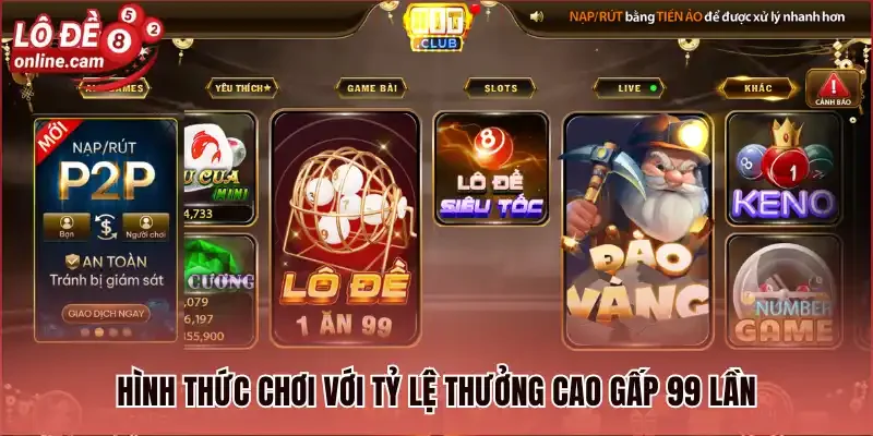 Hitclub - Trải Nghiệm Đa Dạng Các Loại Hình Lô Đề Online 2 Hình thức chơi với tỷ lệ thưởng cao gấp 99 lần